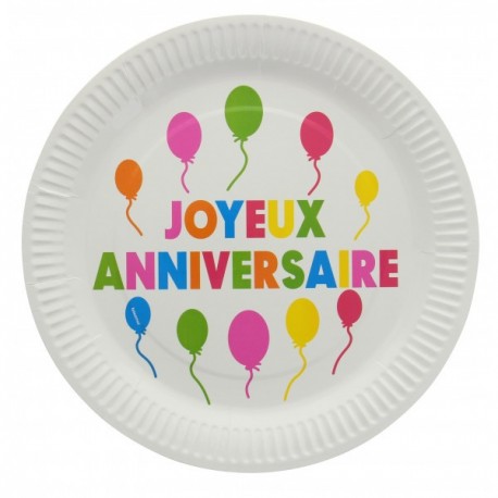 10 assiettes en carton " Joyeux Anniversaire" 