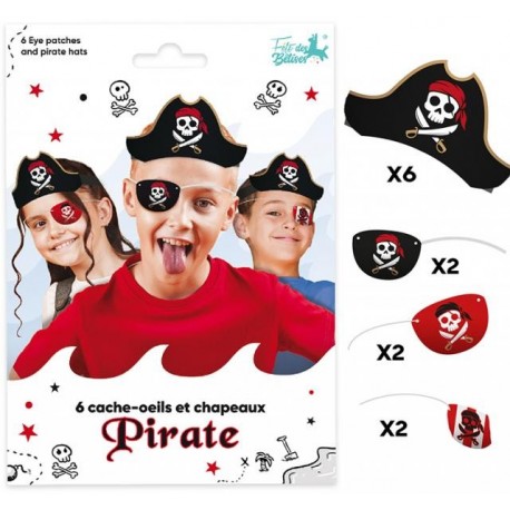 Sachet de 6 caches-oeil et 6 bandeaux papier thème pirate