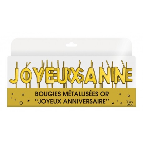 Candela metallica “Joyeux Anniversaire” oro