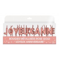 Bougie métallisées "Joyeux Anniversaire" rose gold