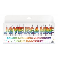 Candela metallizzata “Joyeux Anniversaire” multicolore