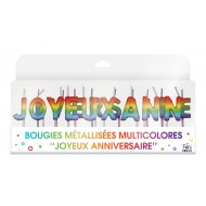 Metallkerze „Joyeux Anniversaire“ mehrfarbig