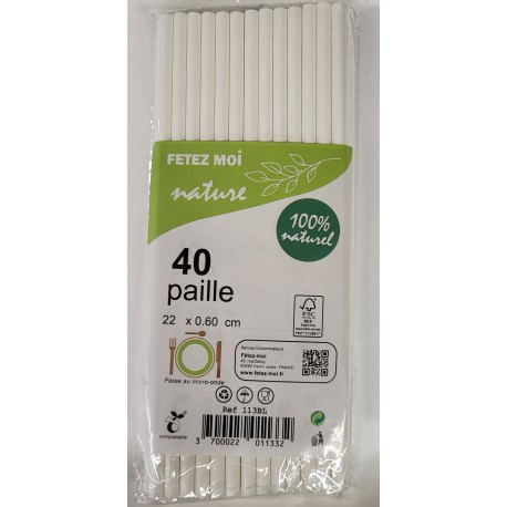 40 Pailles blanches carton 22x0,60cm 