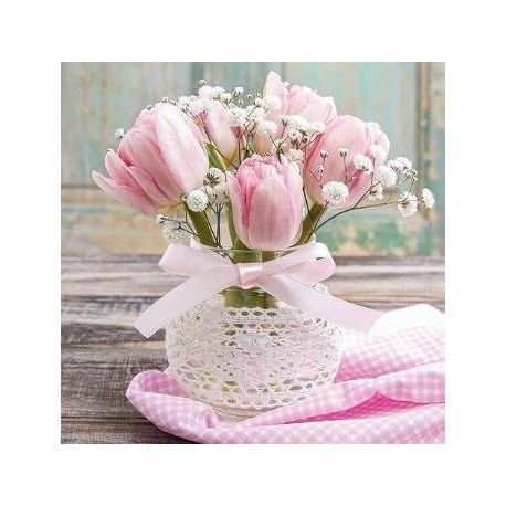 20 Tovaglioli di Carta 33x33xcm Bouquet di tulipani rosa