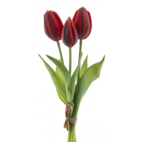 1 Bouquet de 3 tulipes, artificielle, rouge, 25cm 