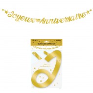 gold Metallic-Buchstabengirlande 6 m „Joyeux Anniversaire"