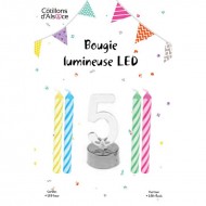 1 Bougie clignotante Led chiffre 5 + 4 bougies 