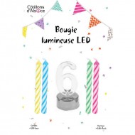 1 Bougie clignotante Led chiffre 6 + 4 bougies 