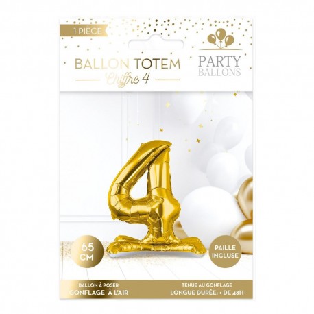 1 Metallballon zum Platzieren, Nummer 4, gold