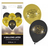 Sachet de 6 ballons joyeux anniversaire,art déco ø 30 cm