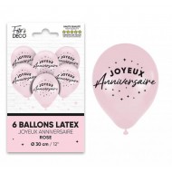  6 palloncini in lattice Joyeux Anniversaire, rosa