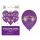  6 palloncini in lattice Joyeux Anniversaire, viola