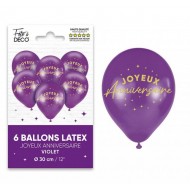 Sachet de 6 ballons joyeux anniversaire, violet