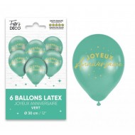 Sachet de 6 ballons joyeux anniversaire, vert