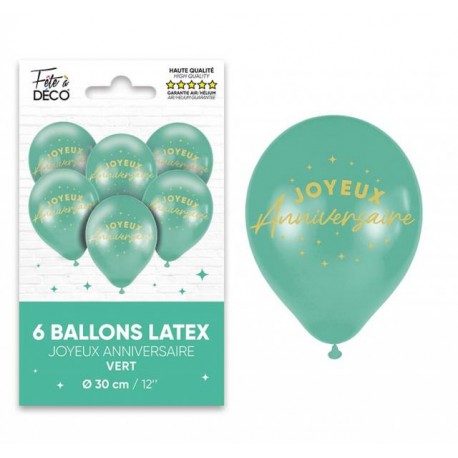 Beutel mit 6 Joyeux Anniversaire-Latexballons, Grün