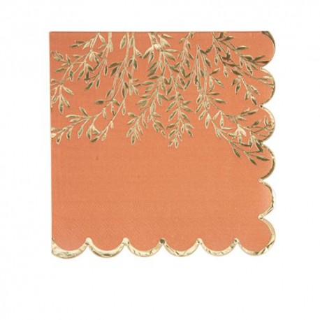 16 Serviettes Jolis Brins Papier Terracotta et Or 33x33cm - 3 Plis