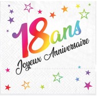 24 Serviettes, 18 Ans, 3 plis, 33 x33 cm multicolore