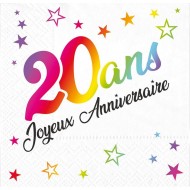 24 Serviettes, 20 Ans, 3 plis, 33 x33 cm multicolore