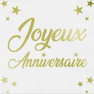 24 tovaglioli, Joyeux Anniversaire, 3 veli, 33 x33 cm , oro