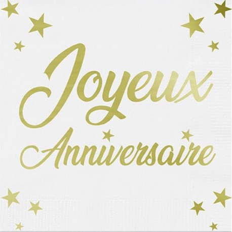 24 Servietten, Joyeux Anniversaire, 3-lagig, 33 x33 cm , gold