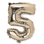 Mylar-Ballon Nummer „5“ Gold 36 cm + Strohhalm im Lieferumfang enthalten