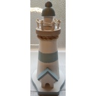 Faro in legno, bianco, azzurro, 18 cm.