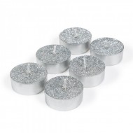 Set de 6 bougies chauffe-plat, ø 3.5 cm, argent pailleté