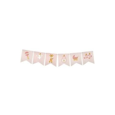 Babyparty-Girlande mit 14 Flaggen in rosa und weißem Papier, 18 x 5 m