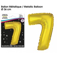 1 Ballon métallique, or Chiffre 7, 36cm