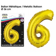 1 Ballon métallique, or Chiffre 6, 36cm