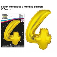 1 Ballon métallique, or Chiffre 4, 36cm