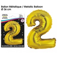 1 Ballon métallique, or Chiffre 2, 36cm
