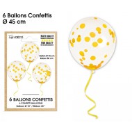 Sachet de 6 ballons confettis, or