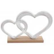 Cuori bianchi su base, in legno, 22 x 4 x 15,5 cm