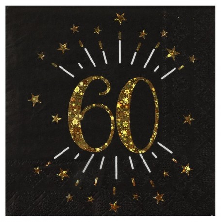 10 Papierservietten "Age Sparkling Metal", 60 Jahre, Schwarzgold. 16,5 x 16,5 cm