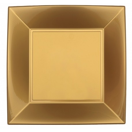 8 flache Teller, 23 x 23 cm, gold