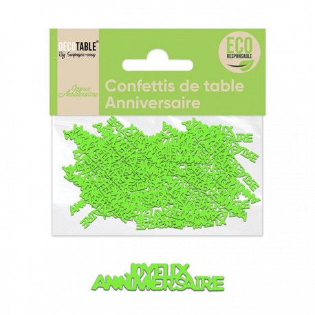 Confettis vert "joyeux anniversaire" Eco responsable papier"joyeux anniversaire" Eco responsable papier