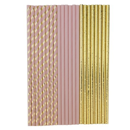 22 cannucce di cartone rosa e oro 19,5 cm