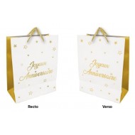 1 Sacchetto regalo grande "Joyeux Anniversaire" bianco - oro