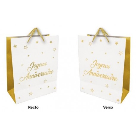 1 Sac cadeau grand "Joyeux Anniversaire" blanc - or