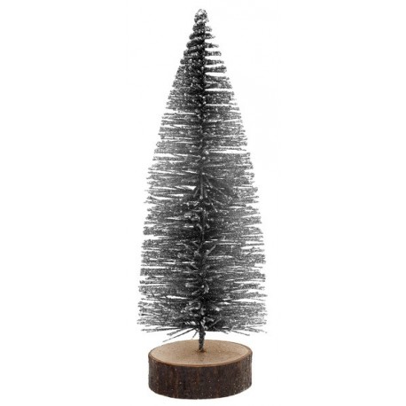 Albero di Natale con lustrini su ceppo di legno, argento 4,5x16cm