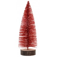 Albero di Natale con lustrini su ceppo di legno, rosso 4,5x16 cm