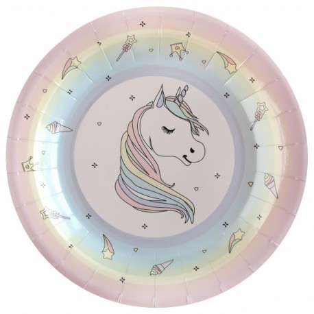 10 piatti rotondi Unicorno Ø 22,5cm