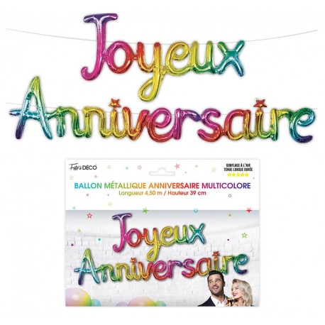 Ballon métallique "Joyeux Anniversaire, multicolore