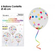 Sachet de 6 ballons confettis, Multicolore