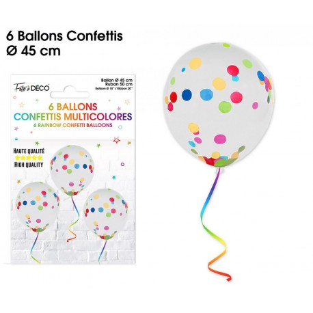 Sachet de 6 ballons confettis, Multicolore