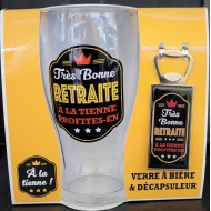 1 Coffret avec 1 verre à bière et 1 décapsuleur. Retraite