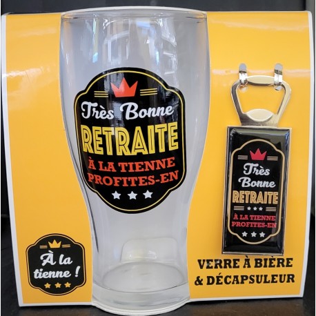 1 Coffret avec 1 verre à bière et 1 décapsuleur.